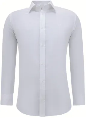 Camisa lisa de satén de lujo de negocios Slim Fit - Blanco