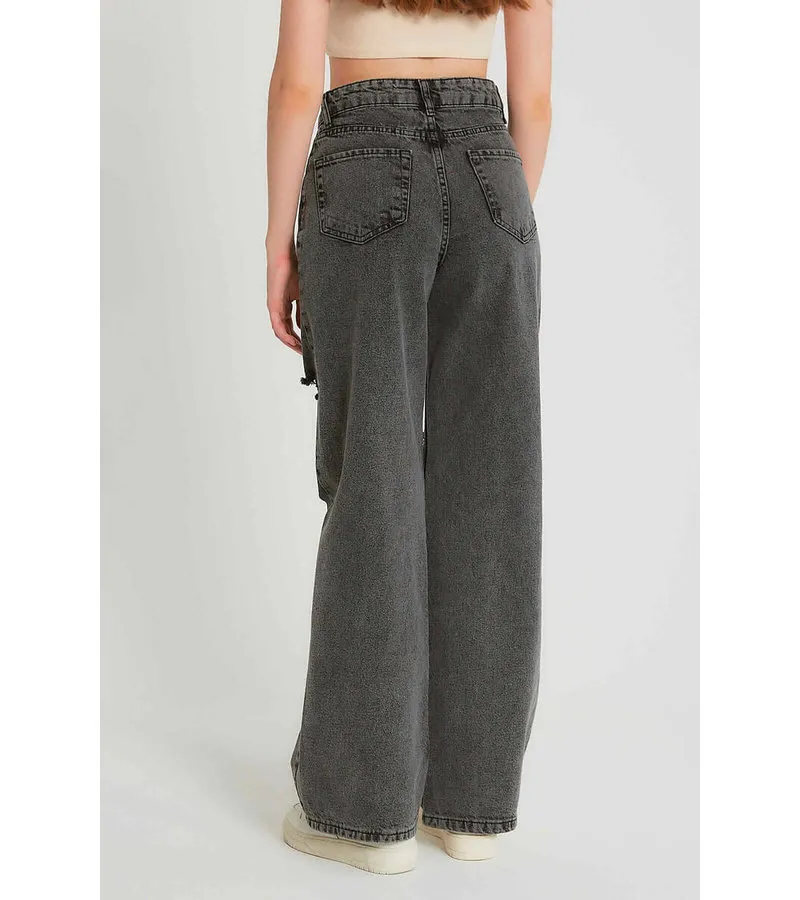 JEANS BASIC HIGH WAIST  D83611  NEGRO/GRIS
