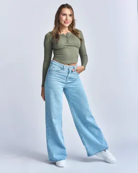 Jeans pierna ancha tipo palazzo