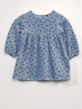 Vestido evasé de terciopelo estampado - AZUL