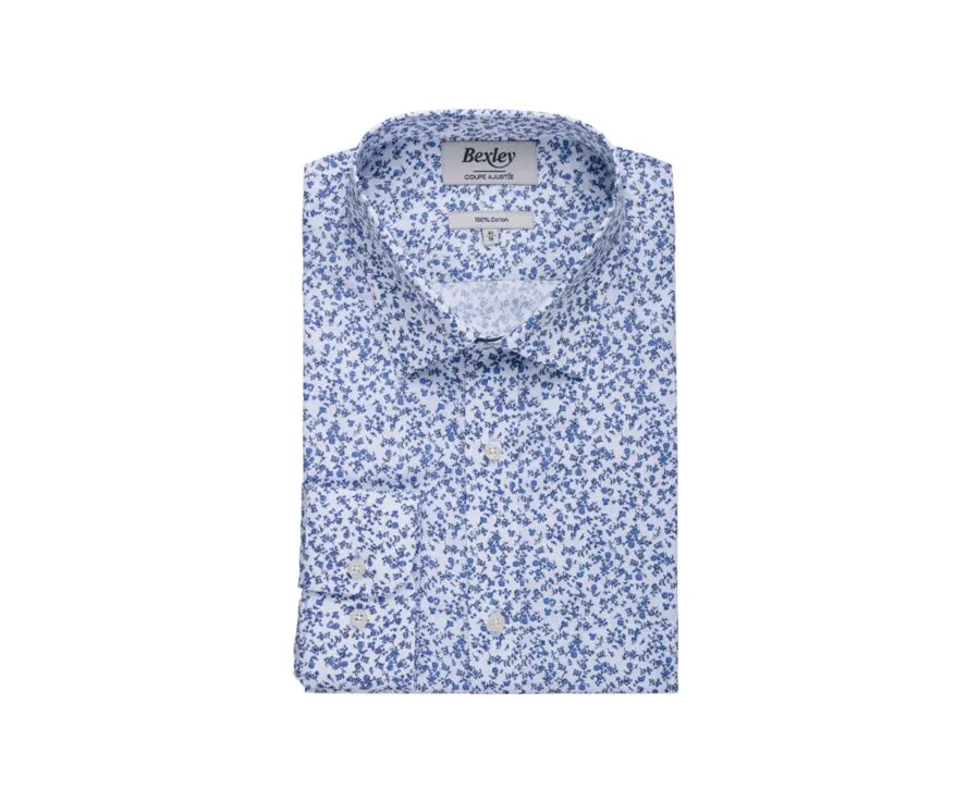 WHITE COTTON SHRT WITH BLUE FLORAL PRINT  ELDORIC
